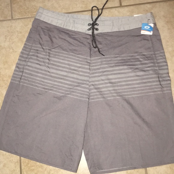 Men’s Gray Striped Outrageous Board Shorts - Picture 1 of 4